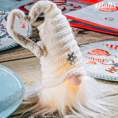 Gnomo Elfo Luminoso da Appoggio Cappello Bianco - Soprammobile Natalizio - Decorazione Casa