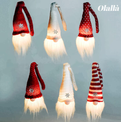 Gnomo Elfo Luminoso da Appoggio Cappello Bianco - Soprammobile Natalizio - Decorazione Casa - immagine 4