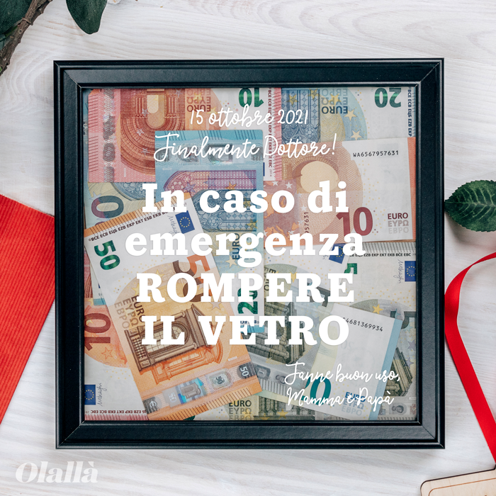 Quadretto Portasoldi In Caso di Emergenza Rompere Idea Regalo Laurea