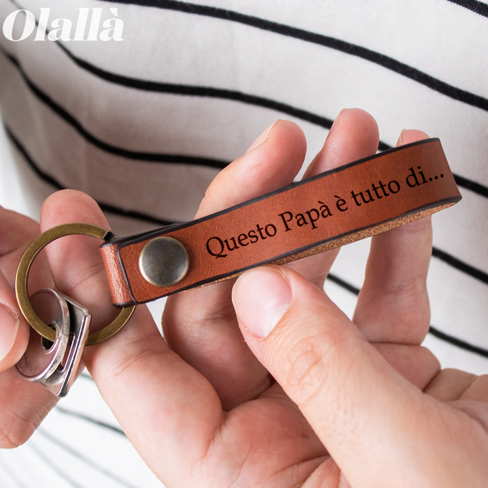 Portachiavi da Uomo in Cuoio Personalizzato con Dedica Questo Papà è tutto  di - Idea Regalo per Papà