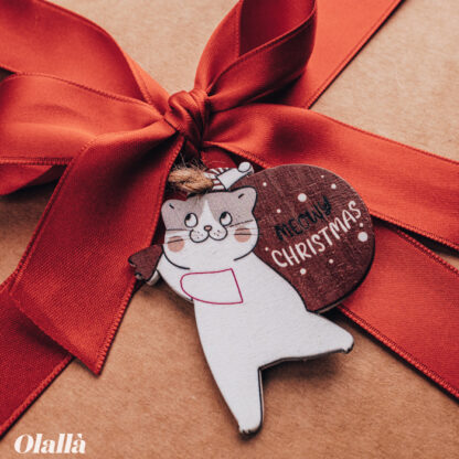 Set di 6 Decorazioni Tag Gattini Etichetta Pacco Regalo Addobbo di Natale in Legno - immagine 2