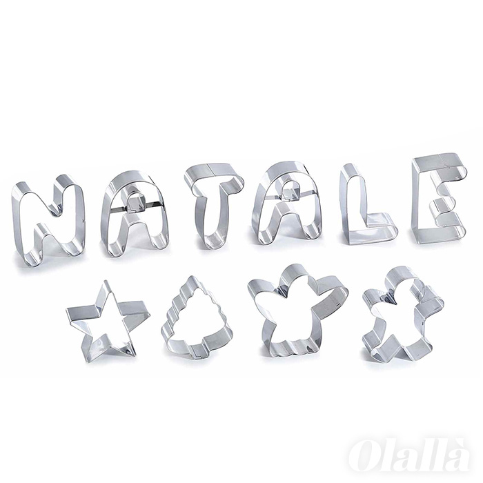 Set Regalo 10 Stampini Tagliabiscotti per Biscotti Natalizi con la scritta  Natale e Formine Natalizie