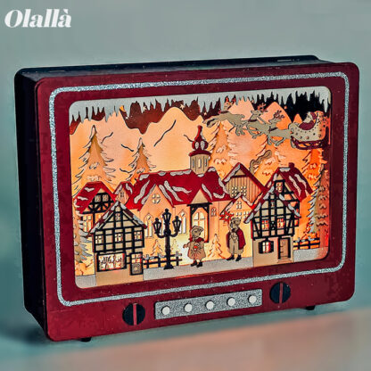 Decorazione con Televisione Vintage e Paesaggio Natalizio Illuminato - immagine 2