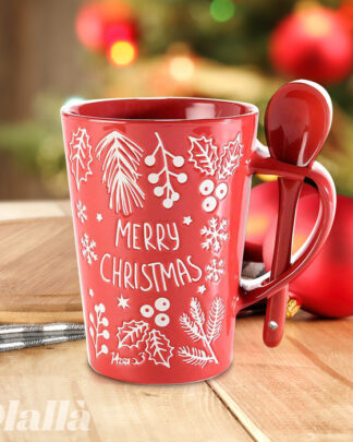 tazza-ceramica-merry-christmas-rossa-cucchiaino