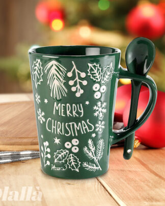 tazza-ceramica-merry-christmas-verde-cucchiaino