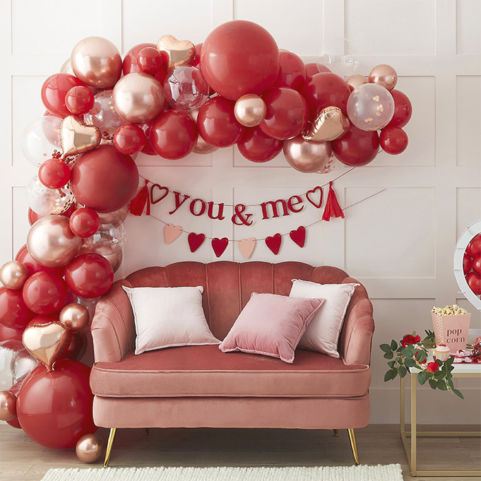 Arco di Palloncini Colorati Rossi Rosa e Cromati - Decorazione San Valentino