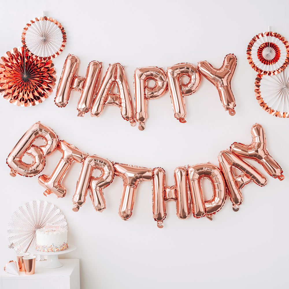 Palloncini Happy Birthday Rose Gold - Decorazione Compleanno