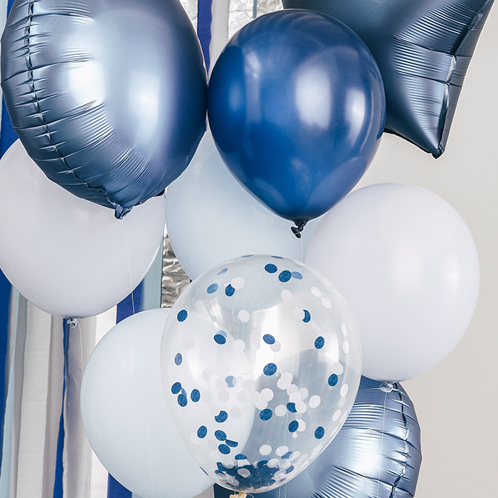 Set di Palloncini Blu e Bianchi con Coriandoli