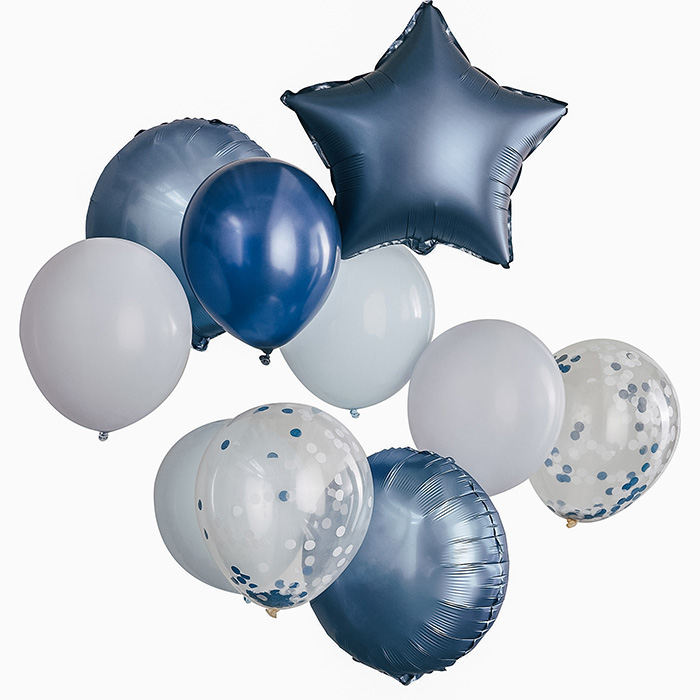 Set di Palloncini Blu e Bianchi con Coriandoli