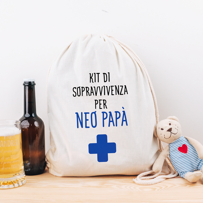 Sacca in Cotone Kit di Sopravvivenza per Neo Papà - Idea Regalo Festa del  Papà