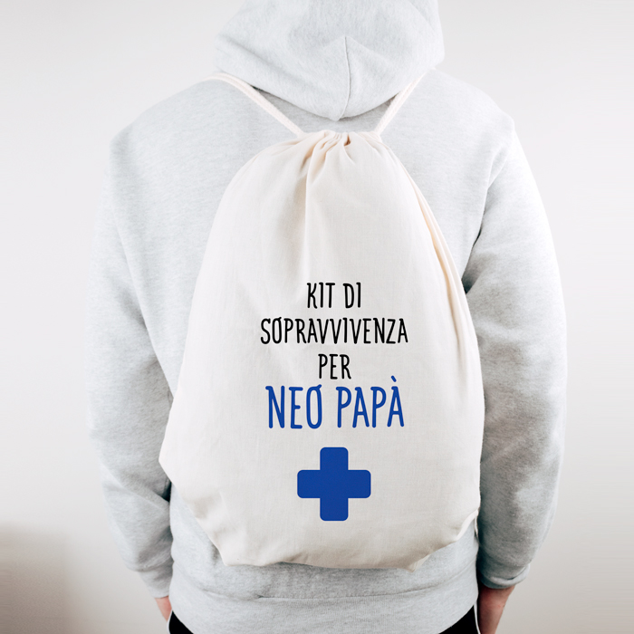 Sacca in Cotone Kit di Sopravvivenza per Neo Papà - Idea Regalo Festa del  Papà