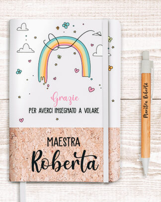 quaderno-personalizzato-penna-regalo-maestra-arcobaleno