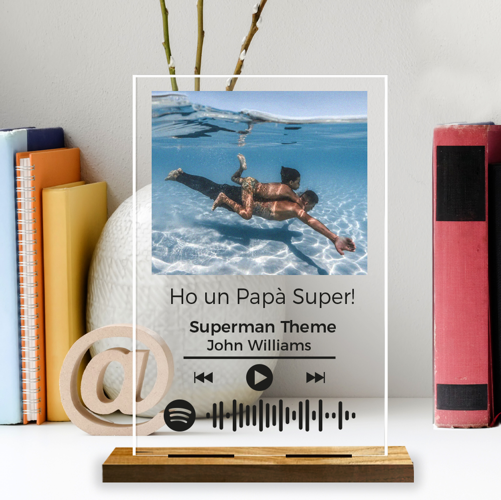Quadretto Placca in Plexiglass per il Papà Personalizzabile con Foto,  Dedica e Codice Canzone Spotify - Idea Regalo Festa del Papà