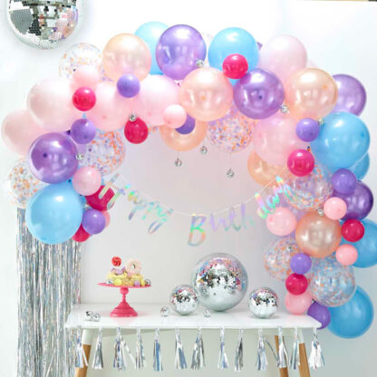 arco-palloncini-azzurri-rosa-viola