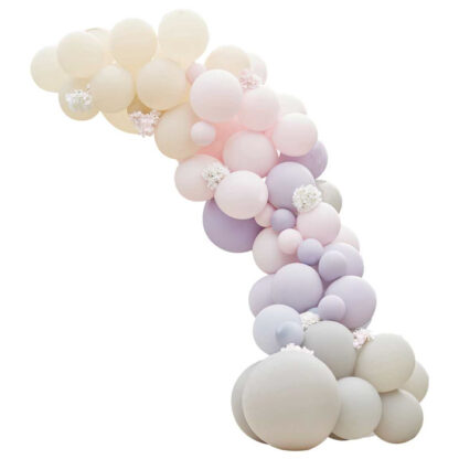 arco-palloncini-fiori-festa-rosa-viola