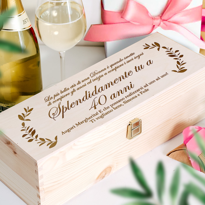 Cassettina Porta Vino in Legno Personalizzata Splendidamente tu a 40 anni  - Idea Regalo Compleanno