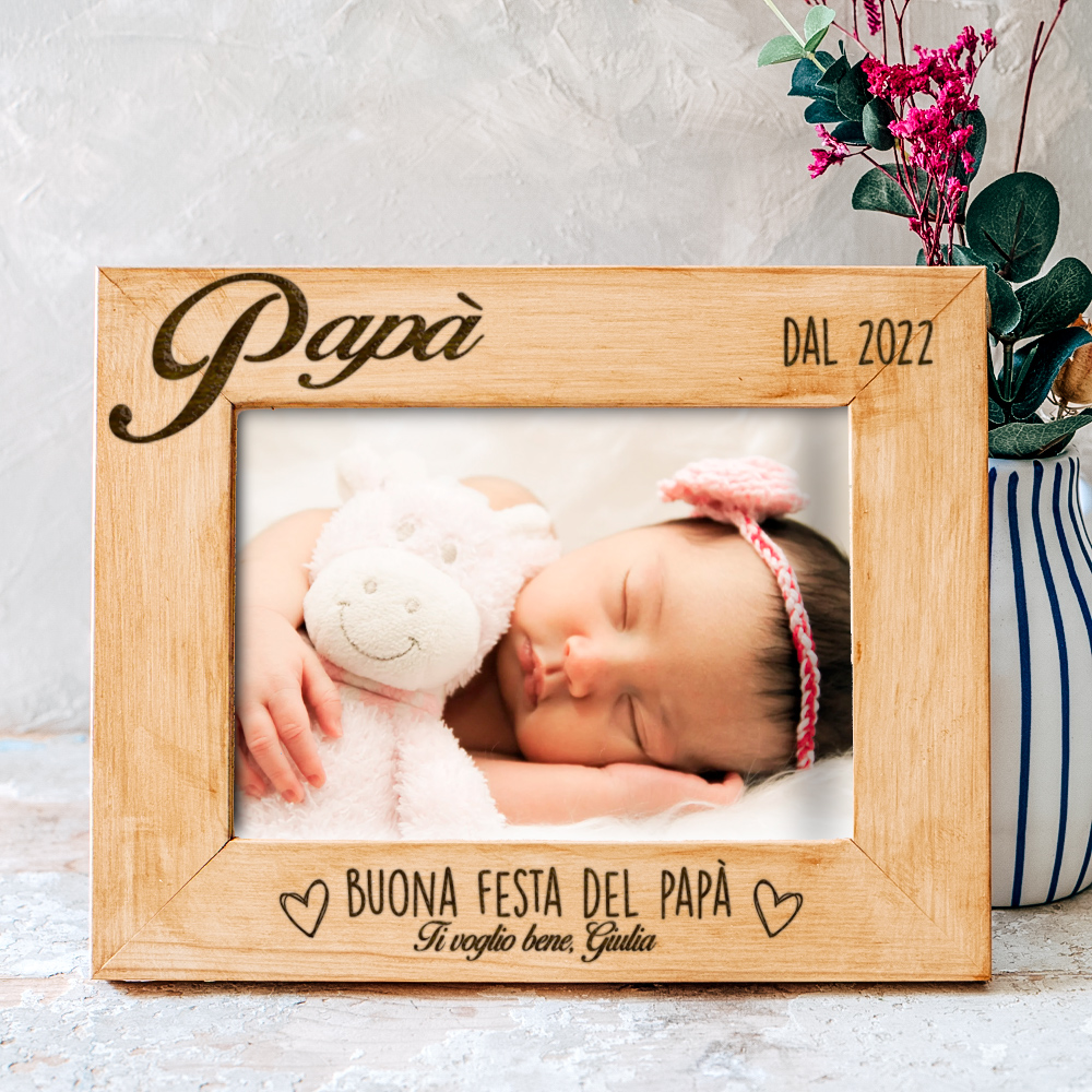 Cornice Portafoto In Legno Per Papà Con Scritta Figlia E Figlio: Regalo Per Festa Del Papà, Formato Foto 12,7x17,8 Cm
