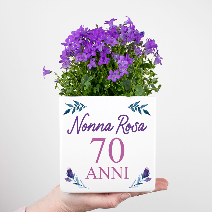 Vaso di Ceramica con Fiori e Foglie Personalizzabile con Dedica e Foto -  Idea Regalo Compleanno Nonna