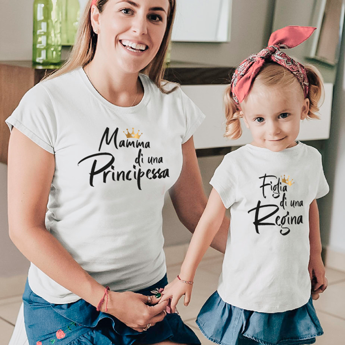 FIGLIO DONNA MAMMA BAMBINO 2 PZ MAGLIETTE PRINCIPE REGINA T-SHIRT MADRE 