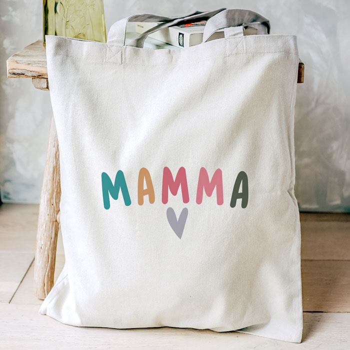 Borsa Shopper con Scritta Colorata Mamma e Cuore - Idea Regalo