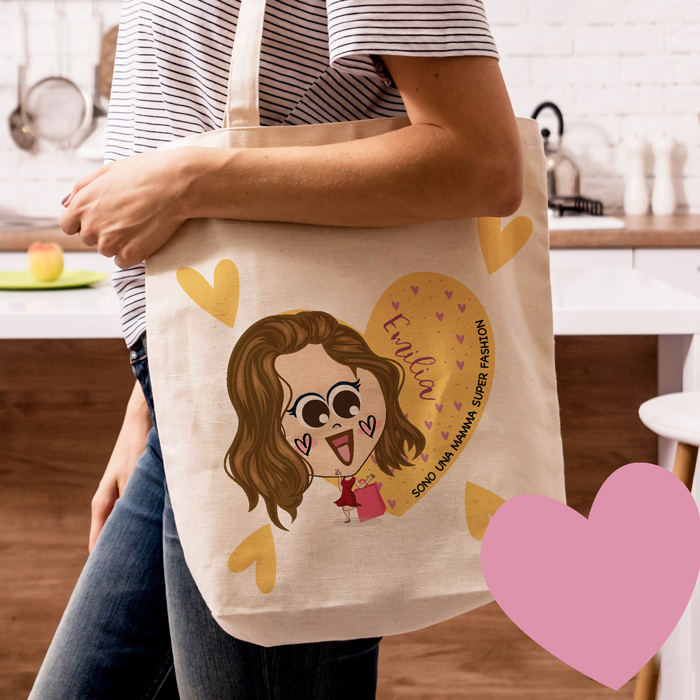 Borsa Shopper Bag Personalizzata con Illustrazione Cartoon - Idea Regalo  per la Mamma, Nonna - Olalla