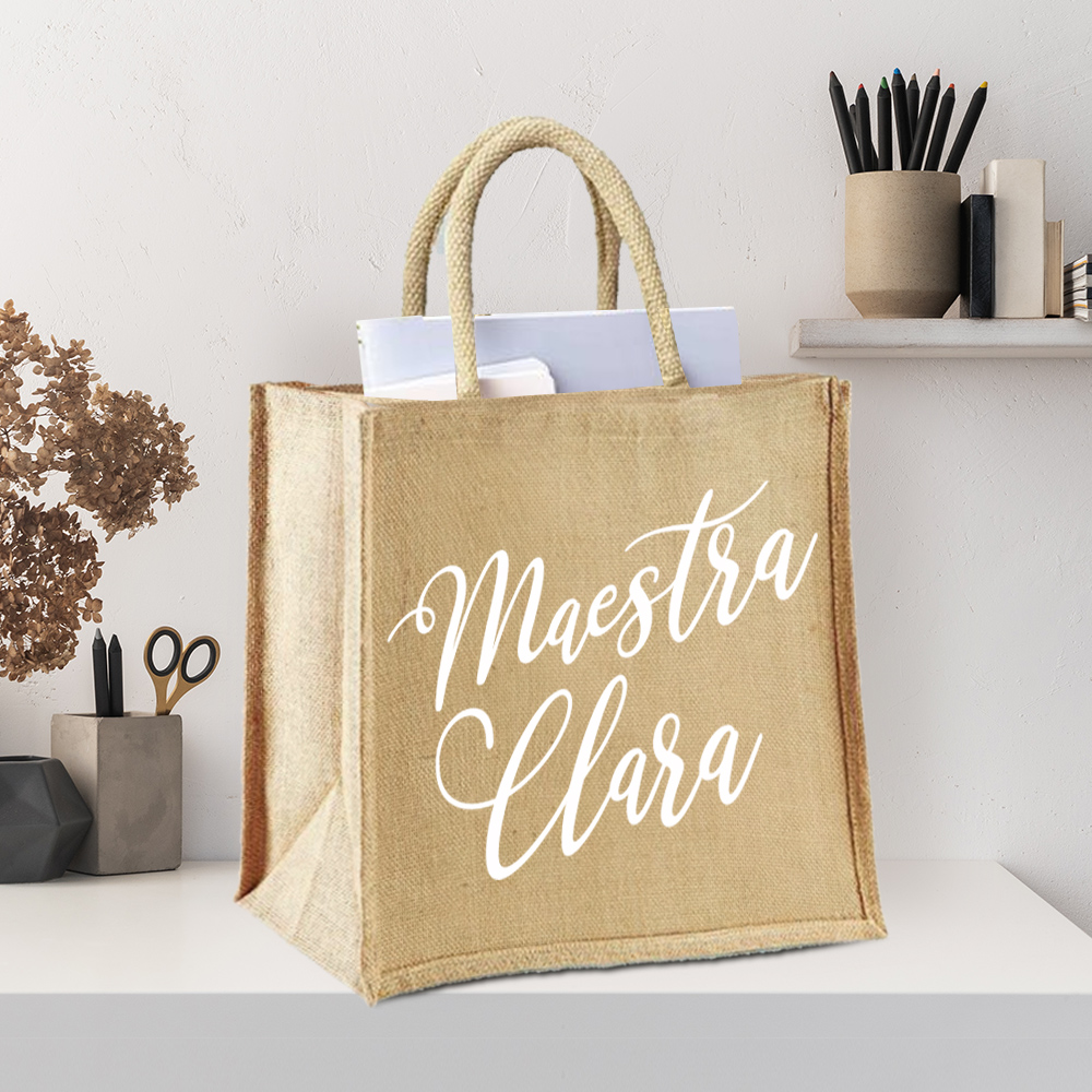 Borsa Shopper in Juta Personalizzata con Nome per Maestra o