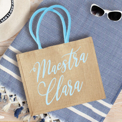 Borsa da Mare in Juta Personalizzata con Nome per Maestra - immagine 3