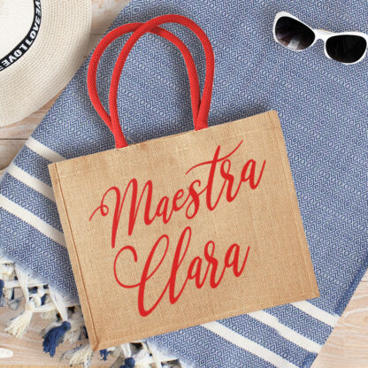 Borsa da Mare in Juta Personalizzata con Nome per Maestra - immagine 7