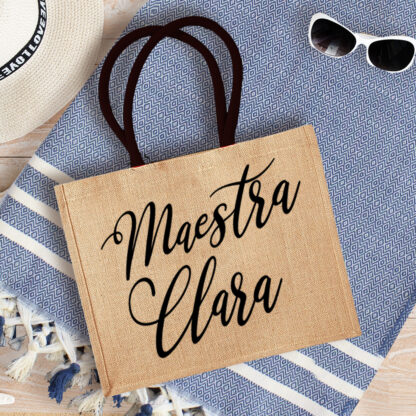 Borsa da Mare in Juta Personalizzata con Nome per Maestra - immagine 2