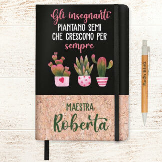 quaderno-personalizzato-penna-regalo-maestra-cactus