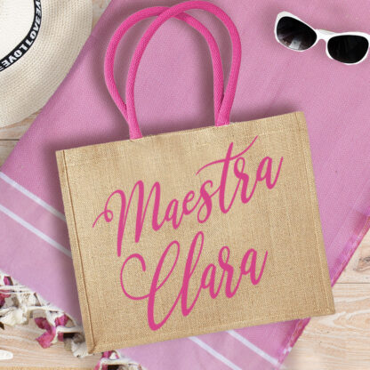 Borsa da Mare in Juta Personalizzata con Nome per Maestra