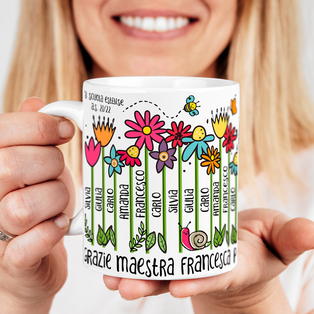 Tazza Personalizzata con Dedica e Fiori Colorati - Regalo per Collega