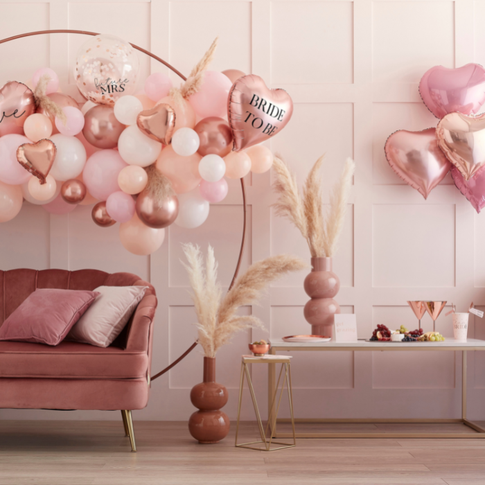 Palloncini oro rosa, Bouquet di palloncini fard e oro, Palloncini oro rosa  e fard, Decorazione per addio al nubilato in oro rosa