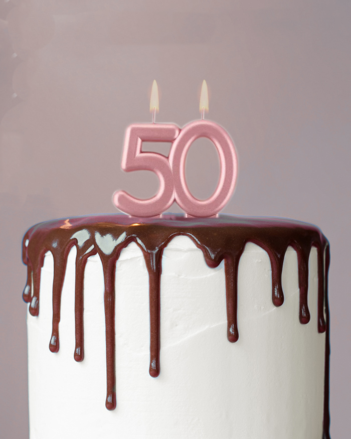 Candela Rose Gold Metallizzato Numero 50 - Decorazione Torta Compleanno