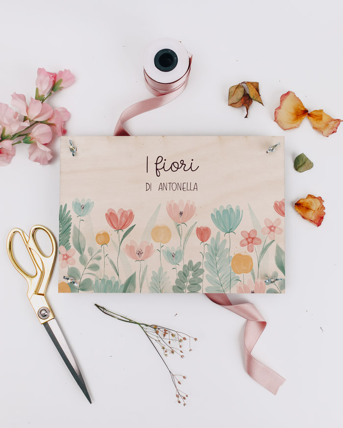 Pressa per Fiori Personalizzata in Legno con Frase I Fiori di e Nome -  Idea Regalo Mamma e Amica