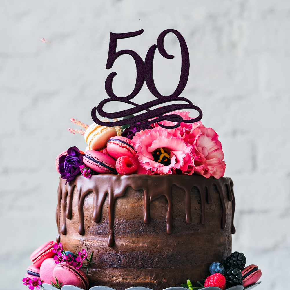 Topper per torta di buon compleanno con scritta Happy Birthday,  decorazione per torta di compleanno, con cognome, in acrilico nero,  decorazione