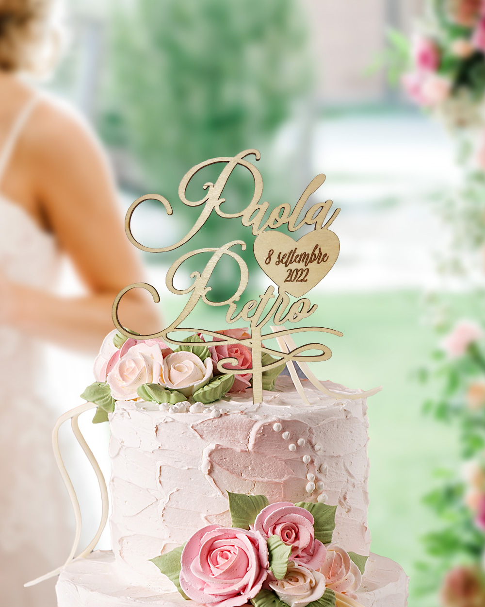 Cake Topper Personalizzato Battesimo con Nome Svolazzante e Data