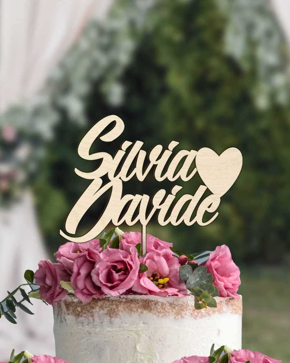 Cake topper in legno 50° anniversario di matrimonio personalizzato