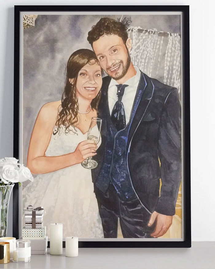 DIPINTO-ACQUERELLO-RITRATTO-SPOSI-SU-COMMISSIONE