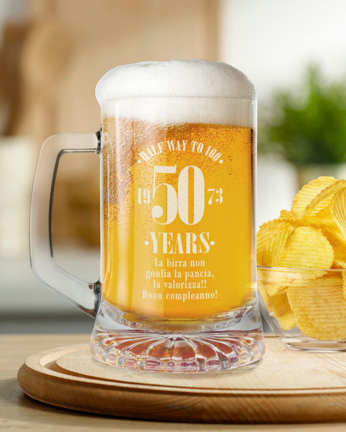 Boccale da Birra Stile Vintage Personalizzabile con Manico e Dedica Half  Way To 100 - Idea Regalo per Lui, Papà, Compleanno 50 Anni e per Chi Ama  La Birra