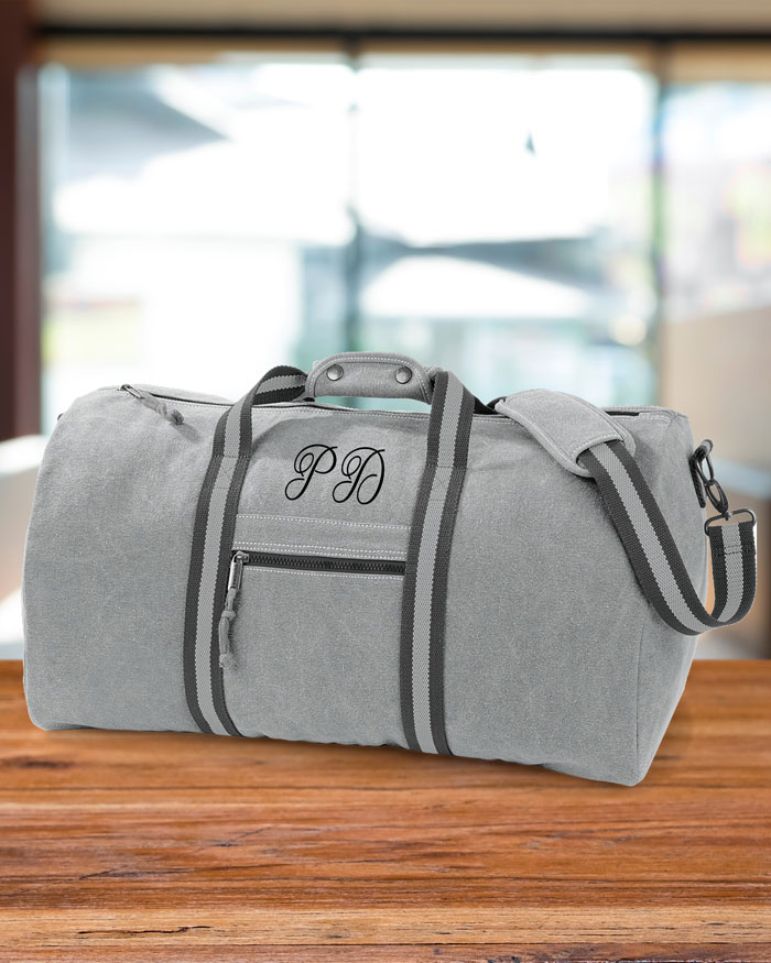Borsone in Cotone Canvas Vintage con Tracolla per Uomo Personalizzato con Iniziali in Corsivo Olalla