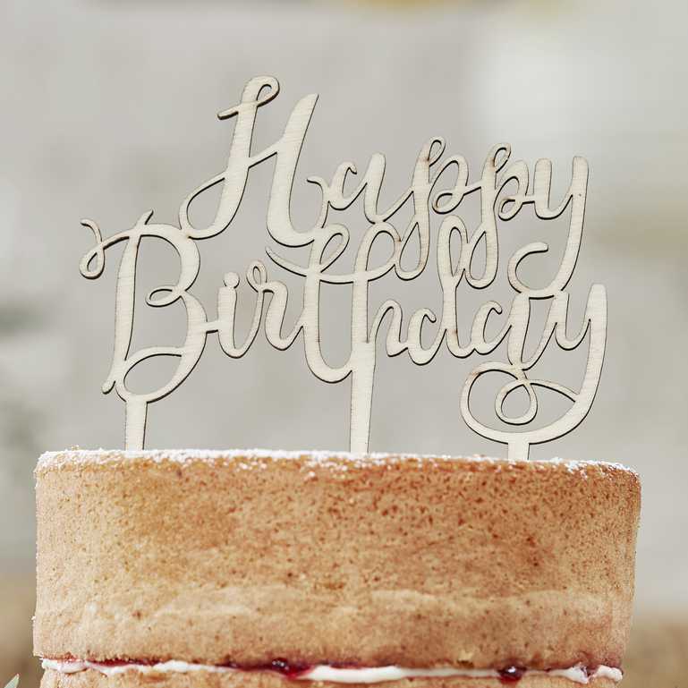 Cake Topper in Legno Happy Birthday - Decorazione Torta Compleanno