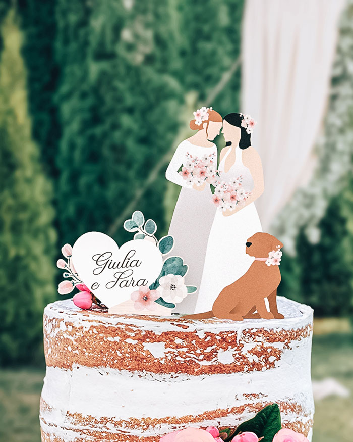 Cake Topper Coppia di Sposi Silhouette a Colori con Arco Fiorito  Personalizzato in Legno - Idea Decorazione Torta Nuziale