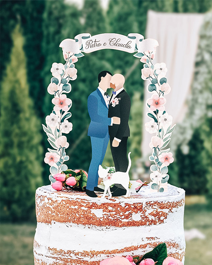 Cake Topper Coppia di Sposi Silhouette a Colori con Arco Fiorito  Personalizzato in Legno - Idea Decorazione Torta Nuziale