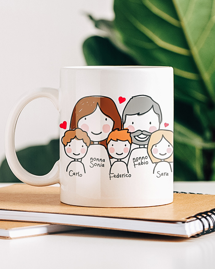 Tazza Personalizzata con Omini, Nomi e Dedica - Idea Regalo Festa dei Nonni