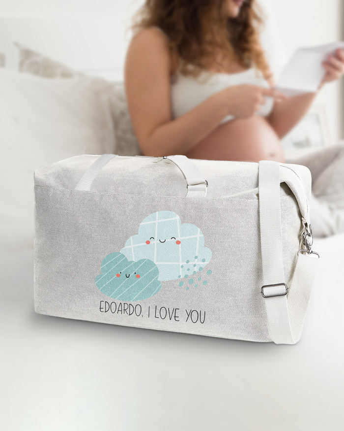 Borsa Maternità, Valigia per il Parto Personalizzata con Nuvolette - Idea  Regalo Neo Mamma