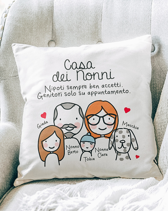 Cuscino Personalizzato con Ritratto Omini Stilizzati - Idea Regalo Nonni