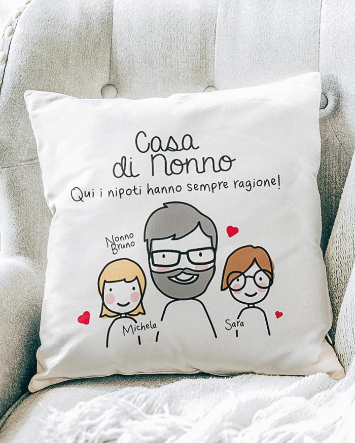 Cuscino Personalizzato con Ritratto Omini Stilizzati - Idea Regalo Nonni