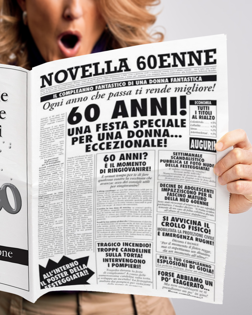 Biglietto auguri giornale compleanno 30 40 50 60 anni uomo donna