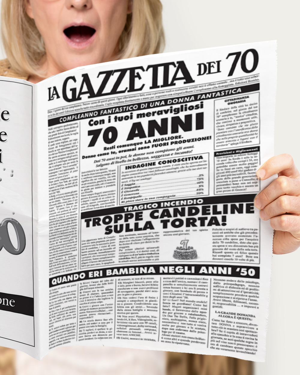 Finto Giornale Quotidiano per Compleanno 70 Anni Donna - Biglietto Auguri  Spiritoso per 70° Compleanno